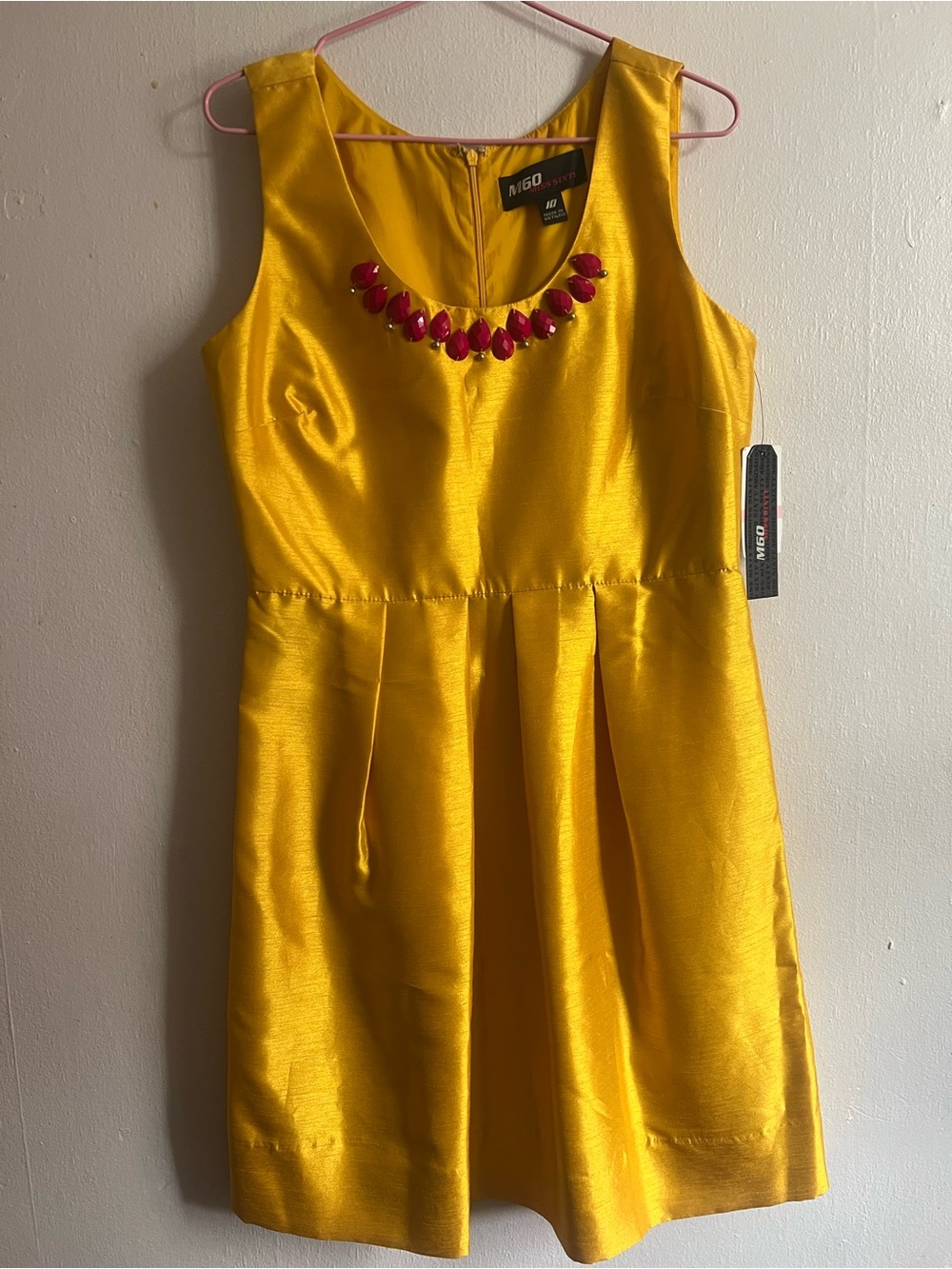Miss Sixty Yellow Sleeveless Mini Dress with Pink Gem Trim